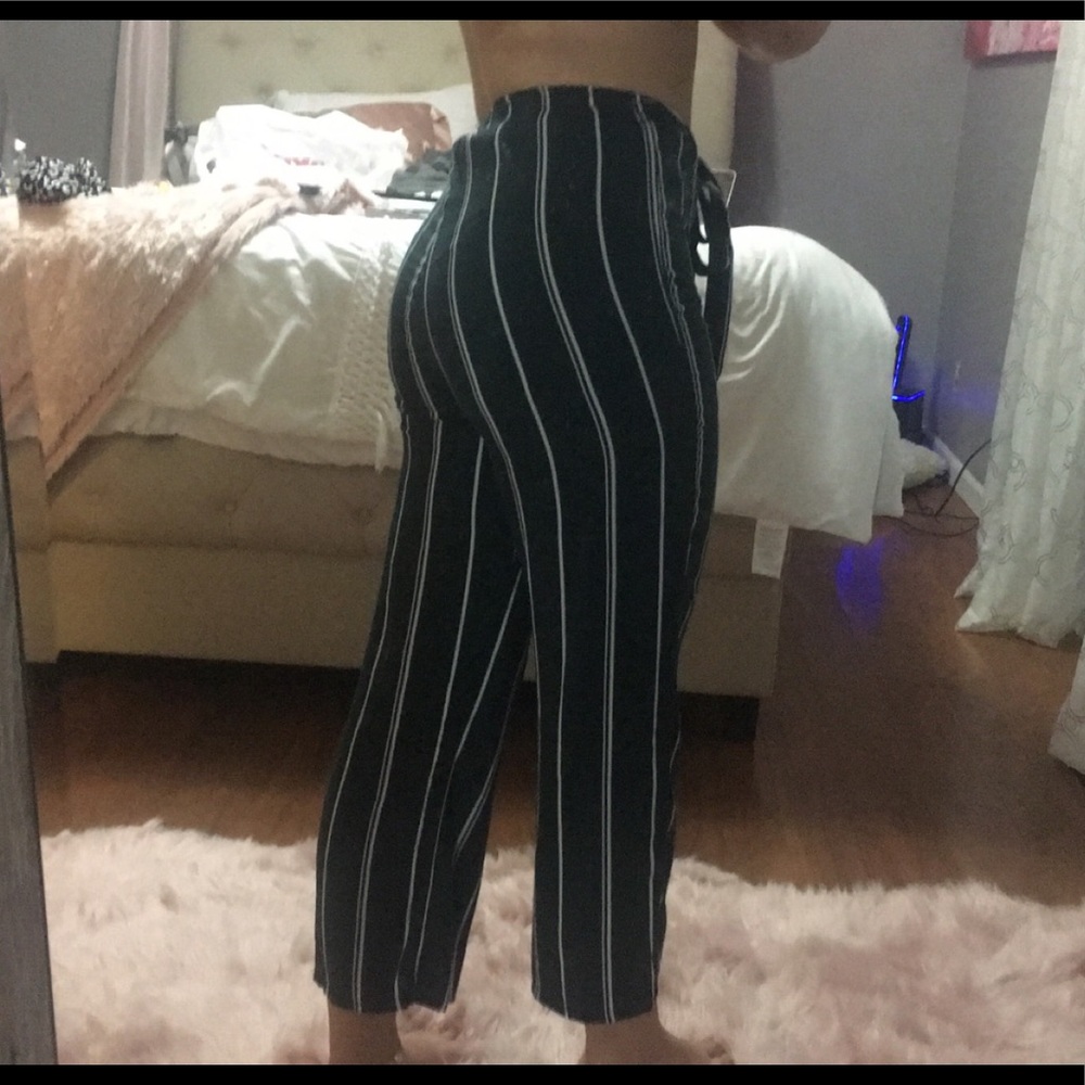 Green striped summer pants